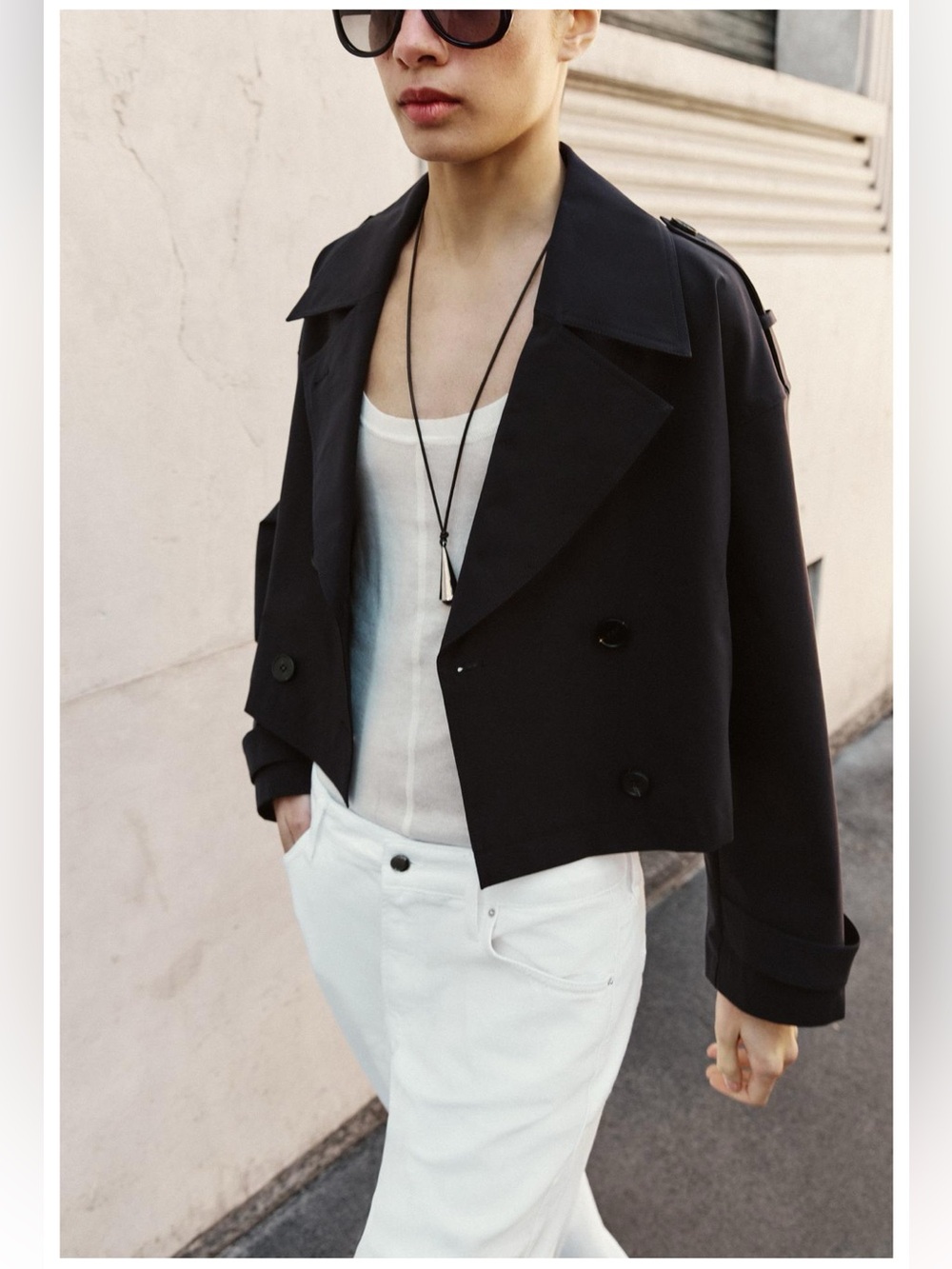 ZARA Cropped Black Double-Breasted Trench Jacket Size M NWT